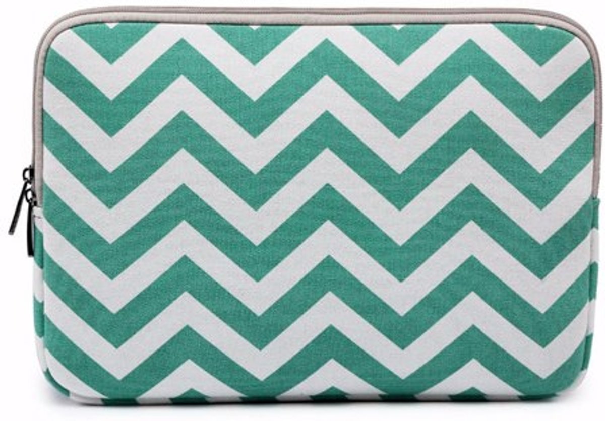 Luxe Laptophoes Print met Ritssluiting | Groen Zigzag Patroon | 13 inch | Laptop Accessoires